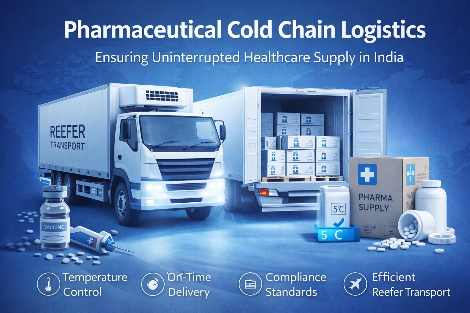 Pharmaceutical cold chain logistics in India using temperature controlled reefer transport to ensure uninterrupted healthcare supply