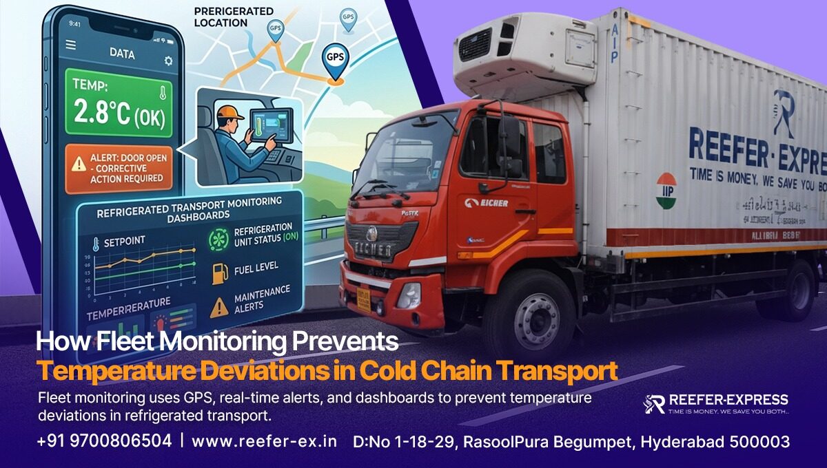 Fleet monitoring system used in temperature controlled transport and refrigerated truck logistics