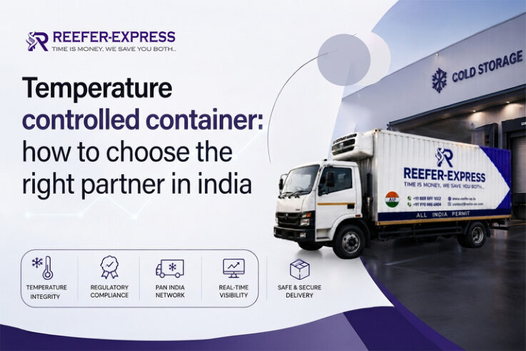 Temperature-controlled Reefer Express truck delivering cold chain logistics services in India with secure refrigerated container transportation.