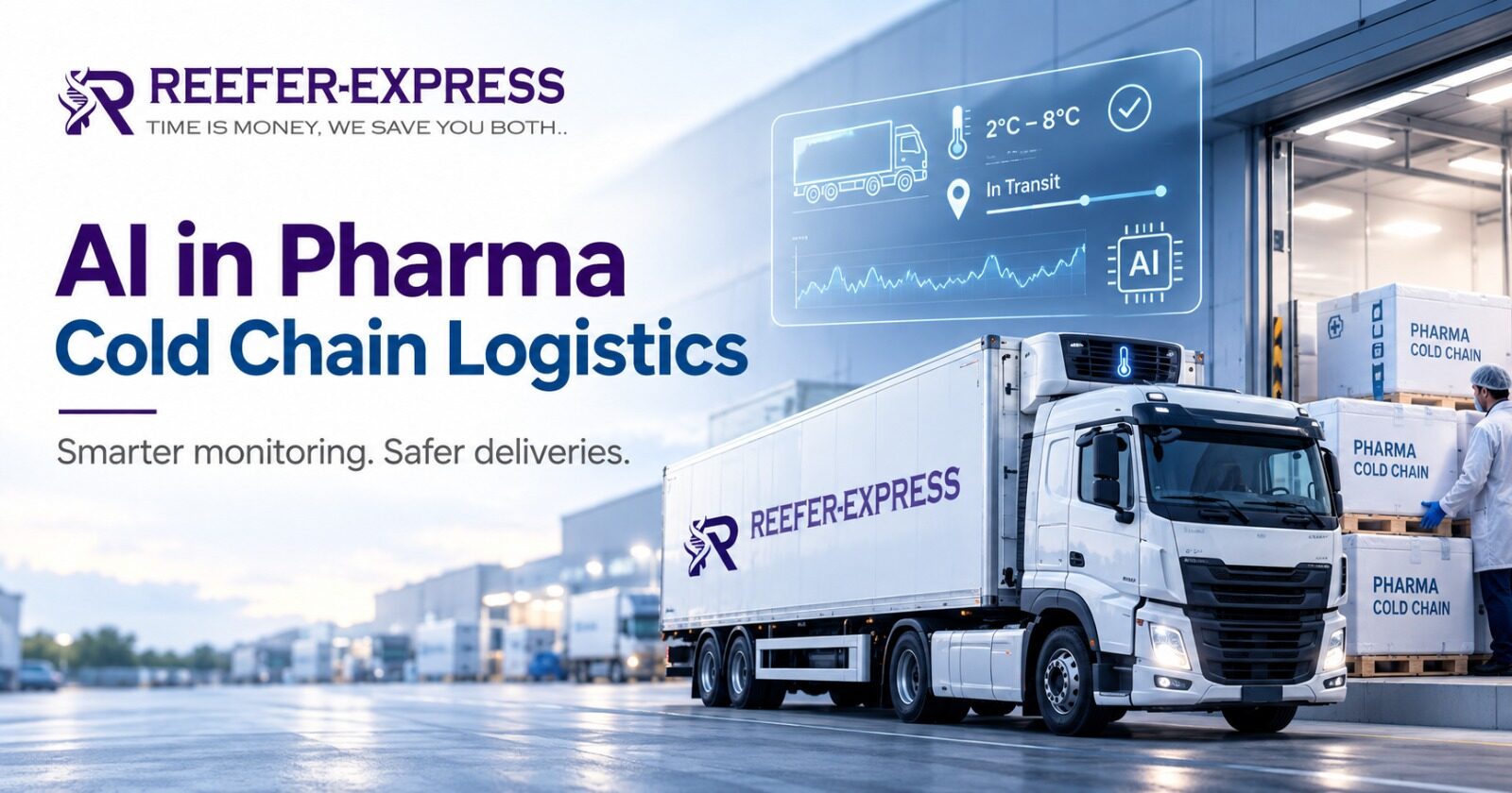 AI-powered pharma cold chain logistics truck with temperature monitoring by Reefer-Express